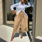 Women's Solid Color Cotton Wide Leg Cropped Pant