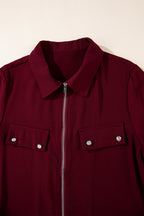 Dusk Blue Collar Tab Sleeve Zip Up Flap Detail Jacket