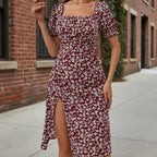French Style Square Neck Floral Dress | Puff Sleeve A-Line
