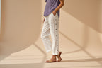 Cropped Pants With Decorative Buttons Along the Side Seams