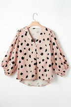 Khaki Leopard V Neck Bracelet Sleeve Blouse