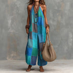 Women's Plaid Print Jumpsuit – Sleeveless, Wide-Leg, Suspender Style