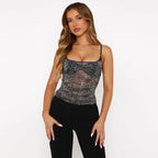 New Sexy Mesh Leopard-Print Fake Two-Piece Camisole Top