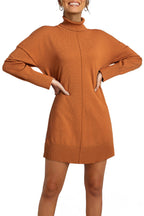 Black Solid Color Turtleneck Drop Shoulder Loose Sweater Dress