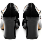 Gofourthat Womens Size 8.5 Black Shiny Faux Leather Closed Toe 2.5" Heel Shoes
