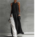 Off-Shoulder Color-Block Flared Maxi Dress with Pockets | 5 Colors