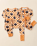 Bamboo Zip Romper | Checkered Pumpkin