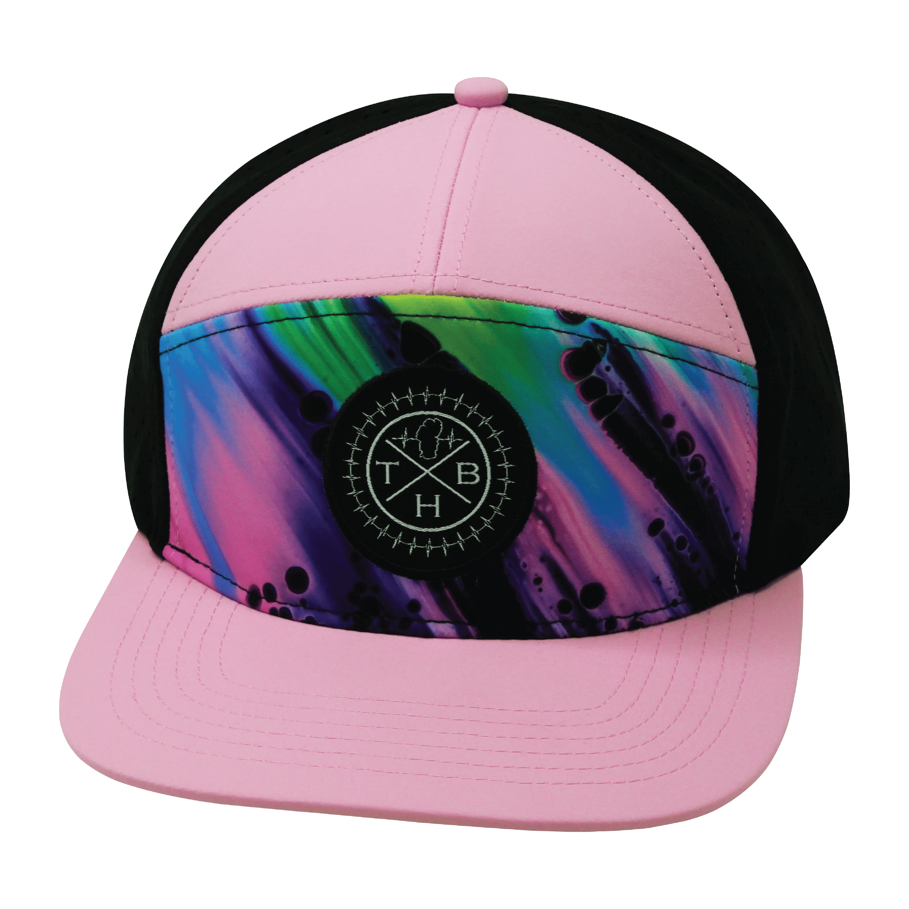 **ADULT** Color Vibes Hat - Flat Bill - Aurora - Pink / Black - Laser Mesh