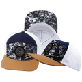 **ADULT** Color Vibes Hat - Flat Bill - Evening Leaves - Light Tan / Navy / White - Laser Mesh