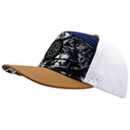 **ADULT** Color Vibes Hat - Flat Bill - Evening Leaves - Light Tan / Navy / White - Laser Mesh