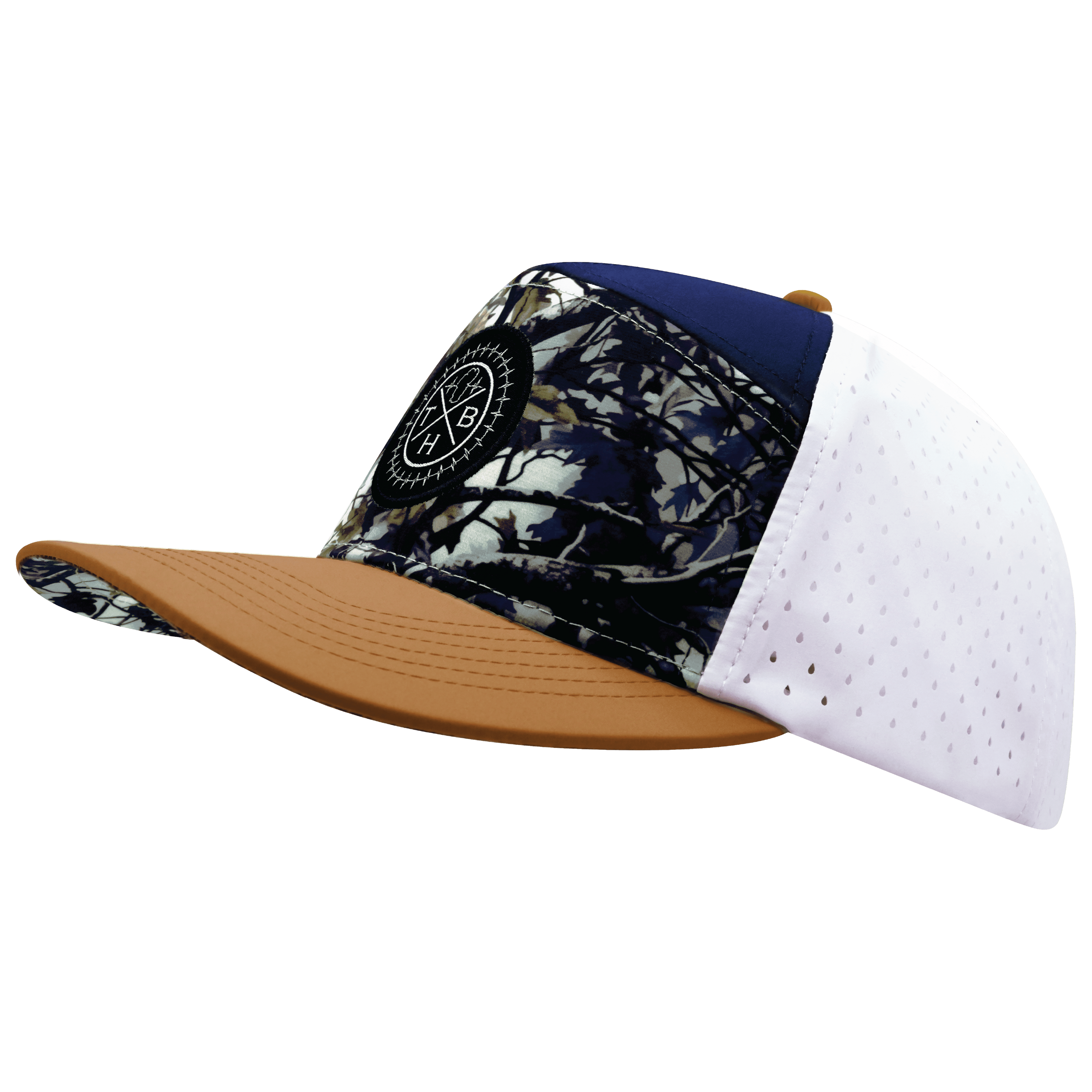 **ADULT** Color Vibes Hat - Flat Bill - Evening Leaves - Light Tan / Navy / White - Laser Mesh