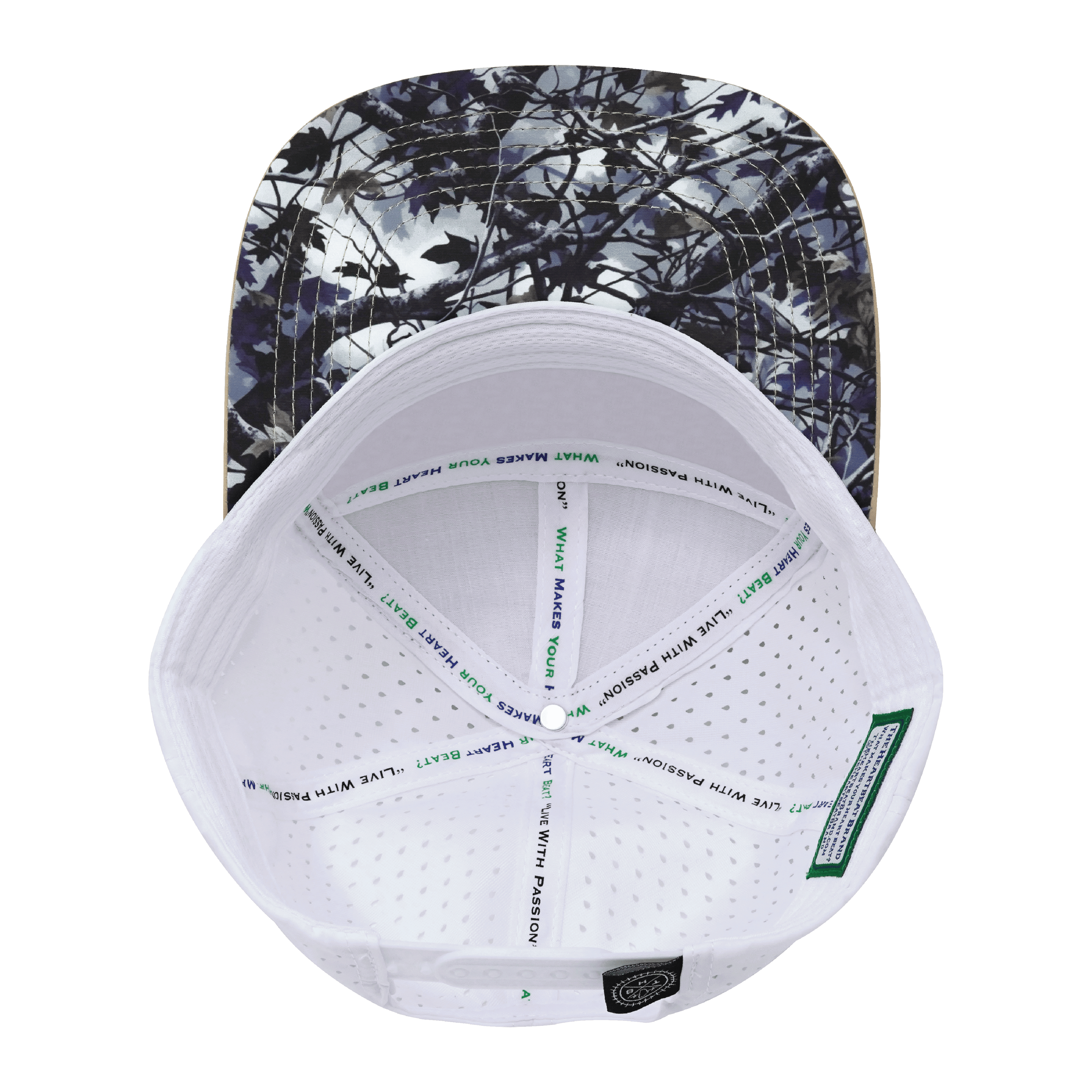 **ADULT** Color Vibes Hat - Flat Bill - Evening Leaves - Light Tan / Navy / White - Laser Mesh