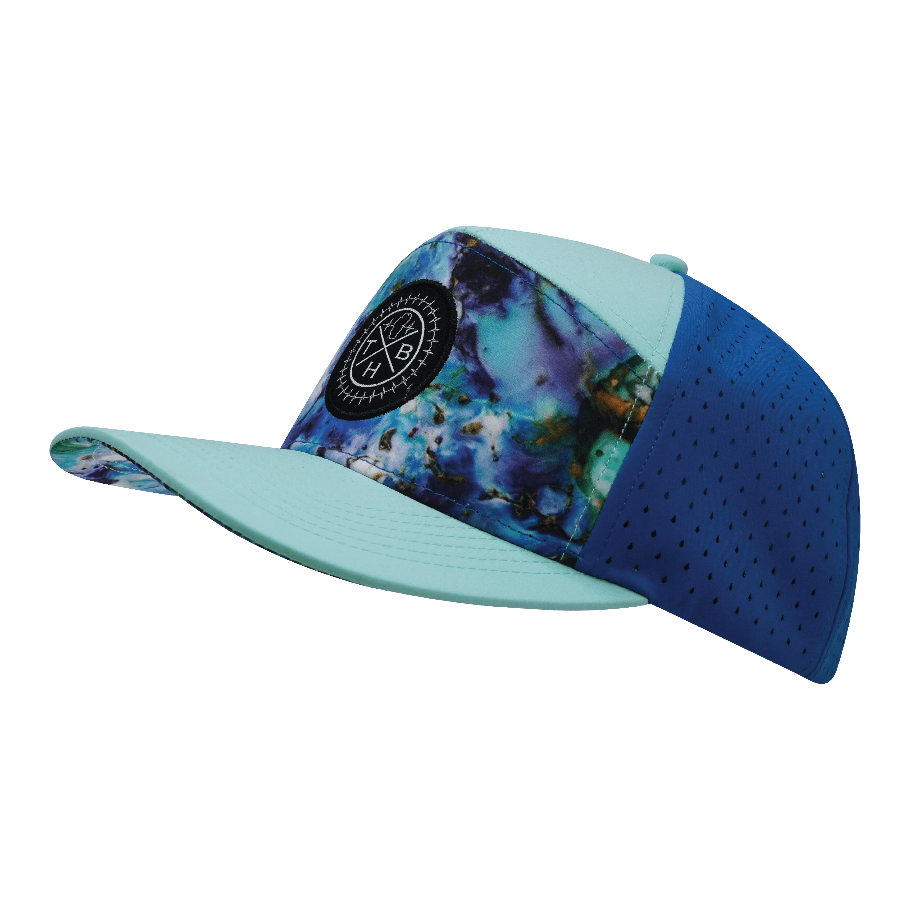 **ADULT** Color Vibes Hat - Flat Bill - Nebula - Mint / Blue - Laser Mesh