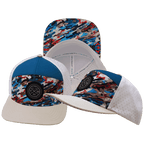 **ADULT** Color Vibes Hat - Flat Bill - Party Camo - Cream / Blue / White - Laser Mesh