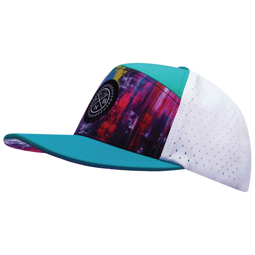 **ADULT** Color Vibes Hat - Flat Bill - Street Art - Neon Blue / Neon Green Blue / White - Laser Mesh