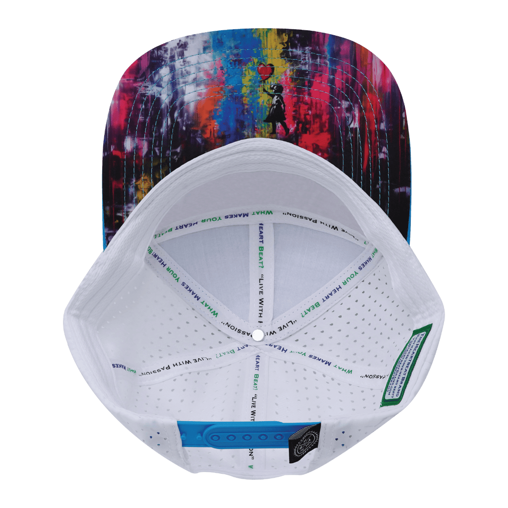 **ADULT** Color Vibes Hat - Flat Bill - Street Art - Neon Blue / Neon Green Blue / White - Laser Mesh