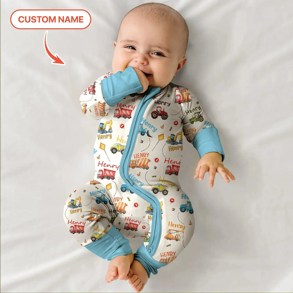 Construction Vehicles Custom Name Bamboo Convertible Zippy
