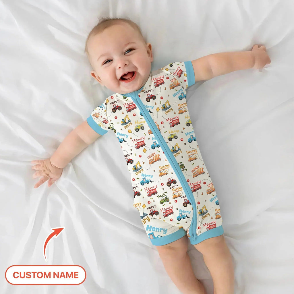Construction Vehicles Custom Name Bamboo Shorty Zippy