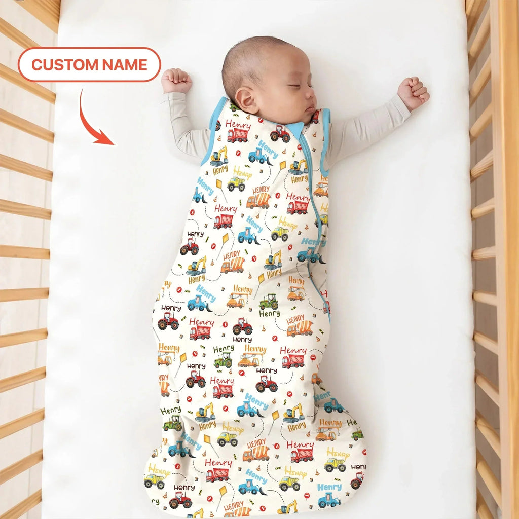 Construction Vehicles Custom Name Bamboo Sleep Bag