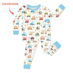 Construction Vehicles Custom Name Bamboo Two Piece Long Sleeve Pajama Set