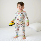 Construction Vehicles Custom Name Bamboo Two Piece Long Sleeve Pajama Set