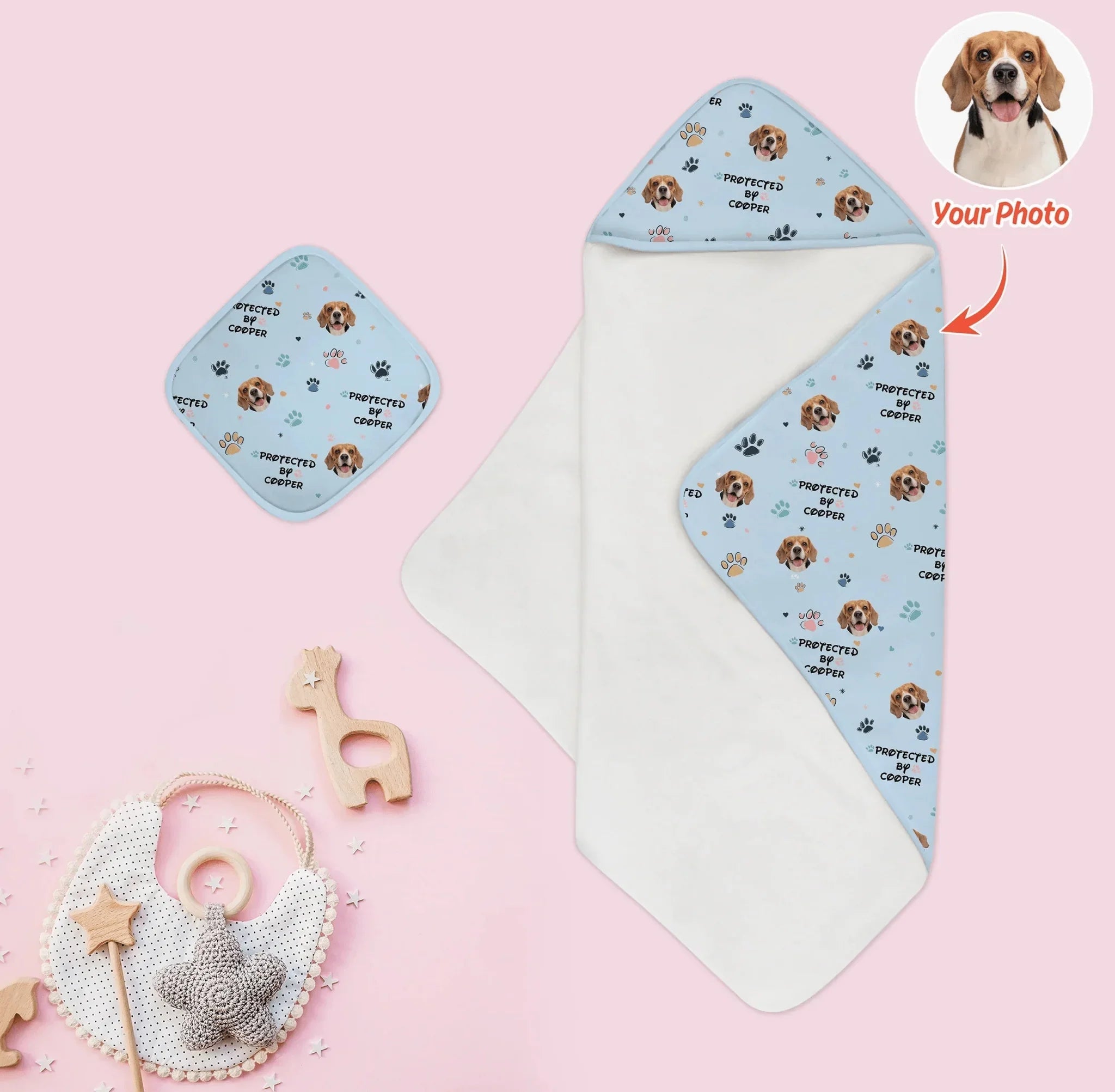 Custom Dog Pattern Hooded Bamboo Towel Set