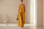 Women's Sleeveless Vest & Wide-Leg Pants Set – 2-Piece Lace-Up Outfit