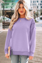 Sea Green Horizontal Ribbed Exposed Seam Detail Drop Shoulder Baggy Pullover