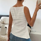 Trendy Square Neck Button Up Vest Top Y2k Going Out Tank Tops