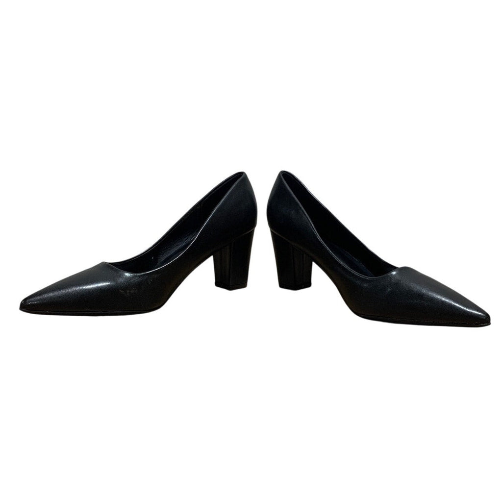 VenusCelia Womens Size 9 Black 3" Block Heel Closed Pointed Toe PU Leather Shoes