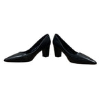 VenusCelia Womens Size 9 Black 3" Block Heel Closed Pointed Toe PU Leather Shoes