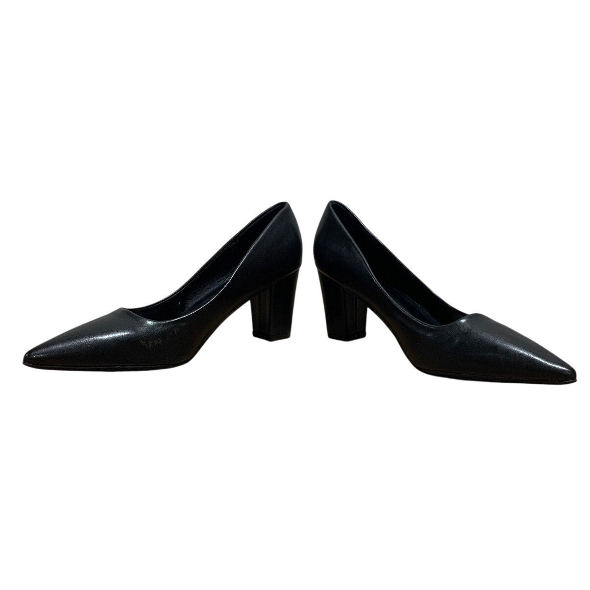 VenusCelia Womens Size 9 Black 3" Block Heel Closed Pointed Toe PU Leather Shoes