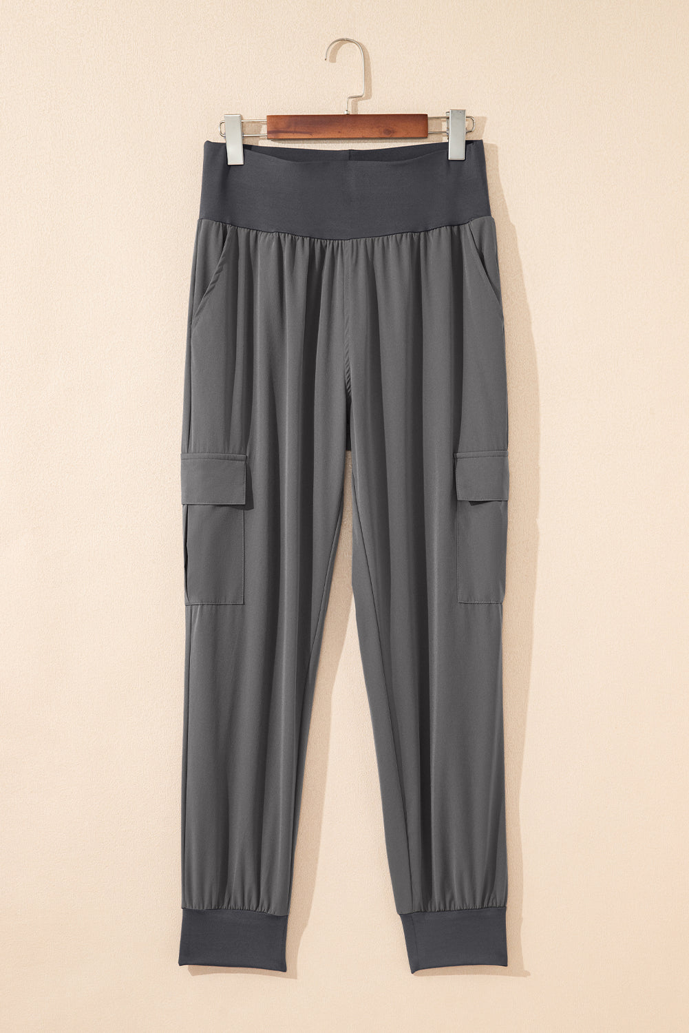 Camel Elastic High Waist Pocketed Cargo Jogger Pants