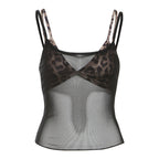 New Womens Sheer Mesh Camisole With Leopard-print Thin Shoulder Straps
