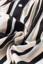 Black Stripe 3/4 Puff Sleeve Shirt Style Button Down Midi Dress