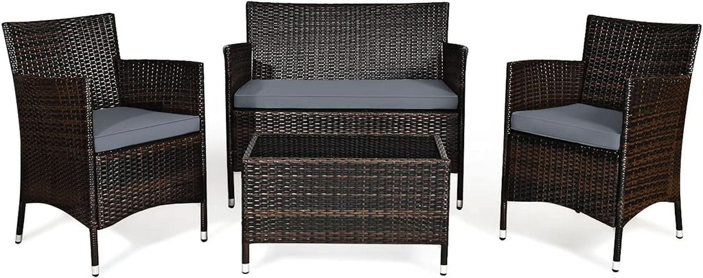 Elegant Four-Piece Rattan Patio Set with Soft Cushions
