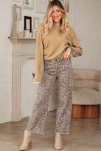 Black Leopard Bow Decor Split Cuff Contrast Trim Sweater