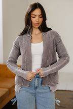 Chestnut Mineral Wash Exposed Seam Patchwork Knit Open Sweater Cardigan