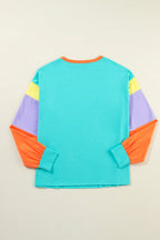 Dark Blue Color Block Sleeve Loose Fit Top