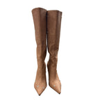 New Arqa Womens 7.5 Brown Faux Leather Studded 4" Heel Knee High Boots Shoes