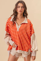 BiBi Stripe Knit Loose Fit Top With Cut Edge Detail