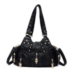 Washed Mother Bag with Rivets and Diamond Details