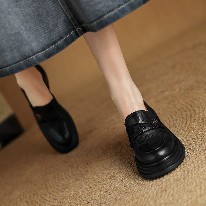 Vintage Chunky Heel Slip-On Dress Shoes