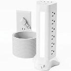 22-in-1 Power Strip Tower with 4 USB Ports & 9 AC Outlets, 10ft Extension Cable, 3-Color Night Light