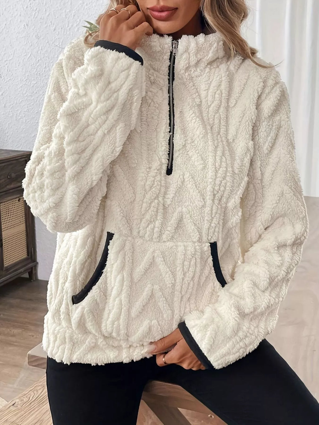 Full Size Fleece Half Zip Sweatshirt Plus Size