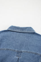 Blue Stripe Washed Oversized Pocketed Denim Jacket