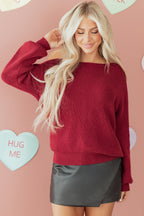 Jet Stream Ribbed Knit Ribbon Knot Backless Drop Shoulder Sweater