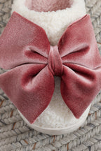 White Cute Bow Fuzzy Home Slippers