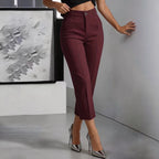 Women's High-Waisted Straight-Leg Pants – Drapey Cropped Fit