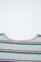 Purple Stripe Oversize Drop Shoulder Long Sleeve Casual Top